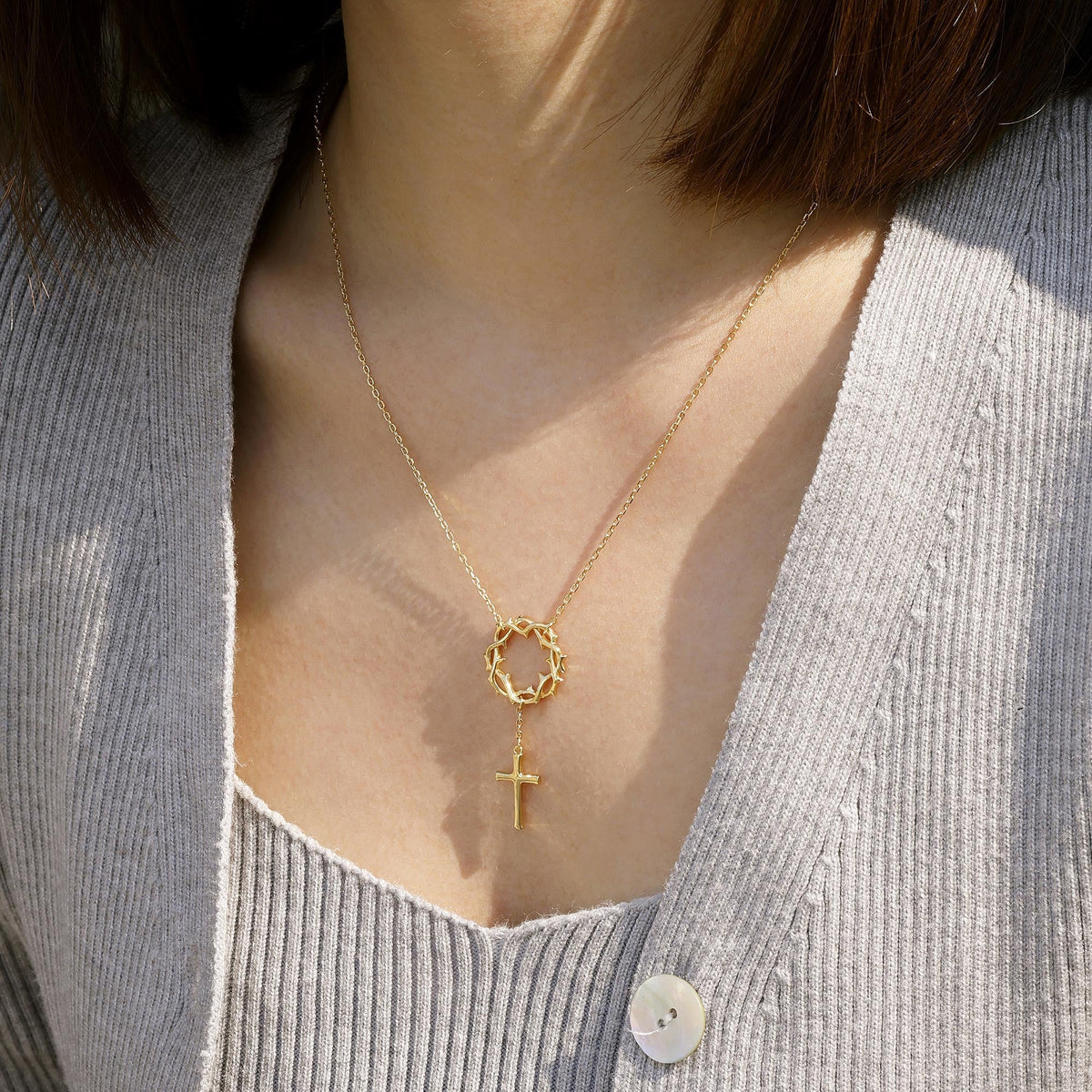 Crown of Thorns Cross Necklace