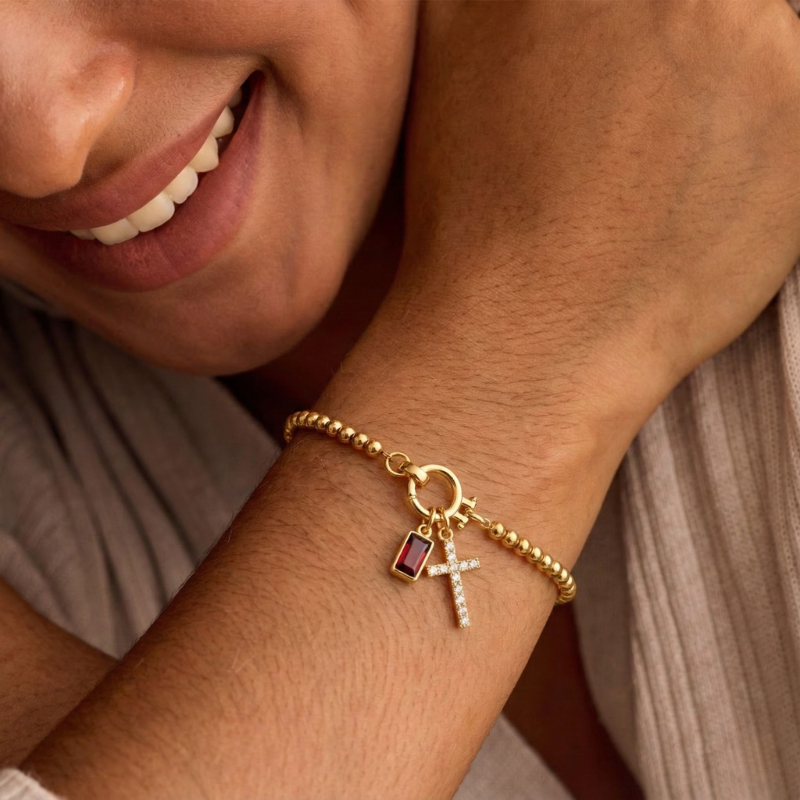 Birthstone Cross Bracelet