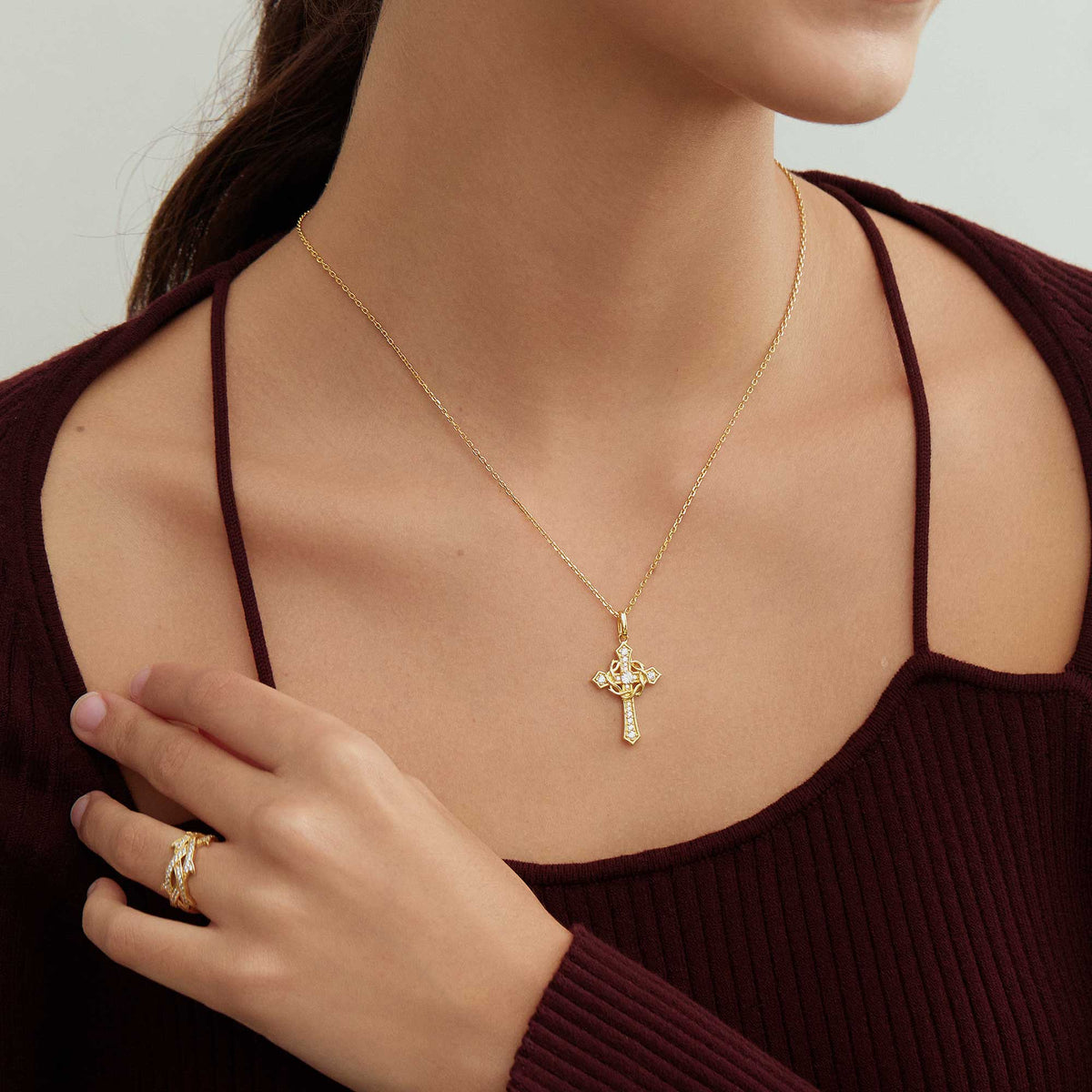 Cross and Crown of Thorns Faith Pendant Necklace