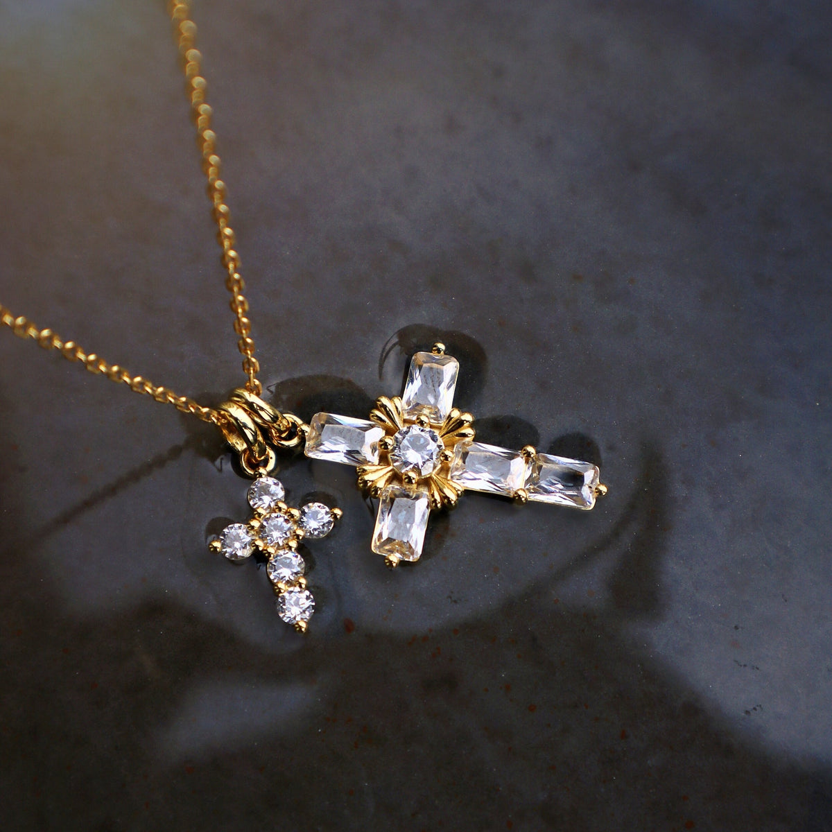 Byzantine Double Crosses Pendant Necklace
