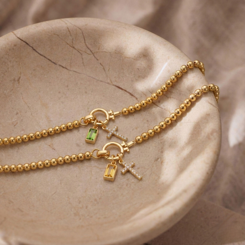 Birthstone Cross Bracelet