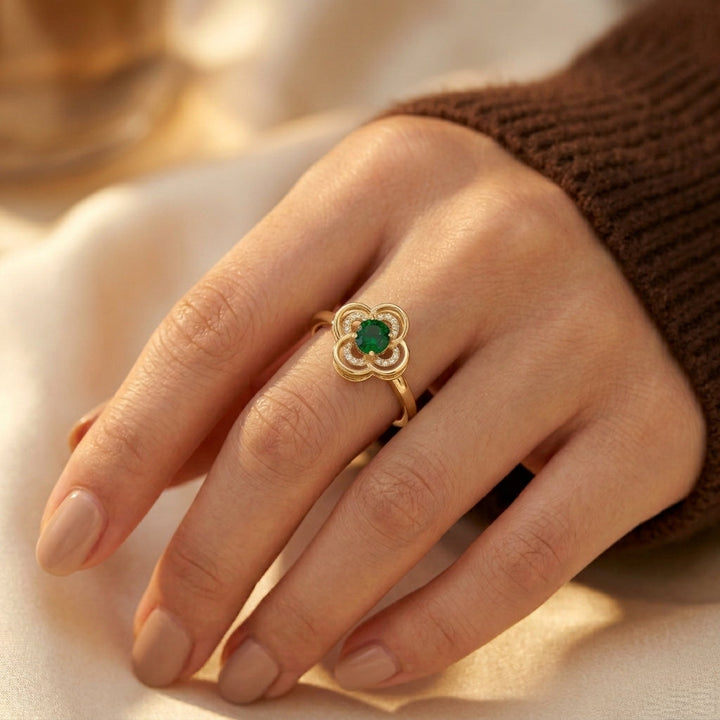 Gold Emerald Blossom Ring