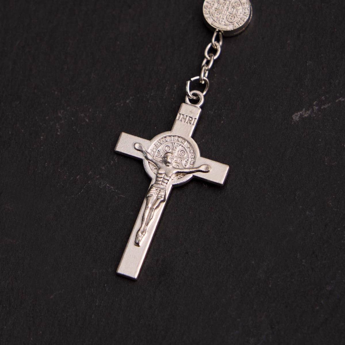 Christian Glass Beads St. Benedict & Jesus Cross Bracelet Rosary