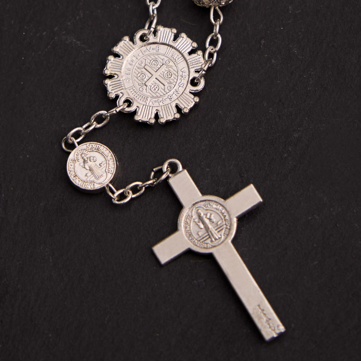 Christian Glass Beads St. Benedict & Jesus Cross Bracelet Rosary