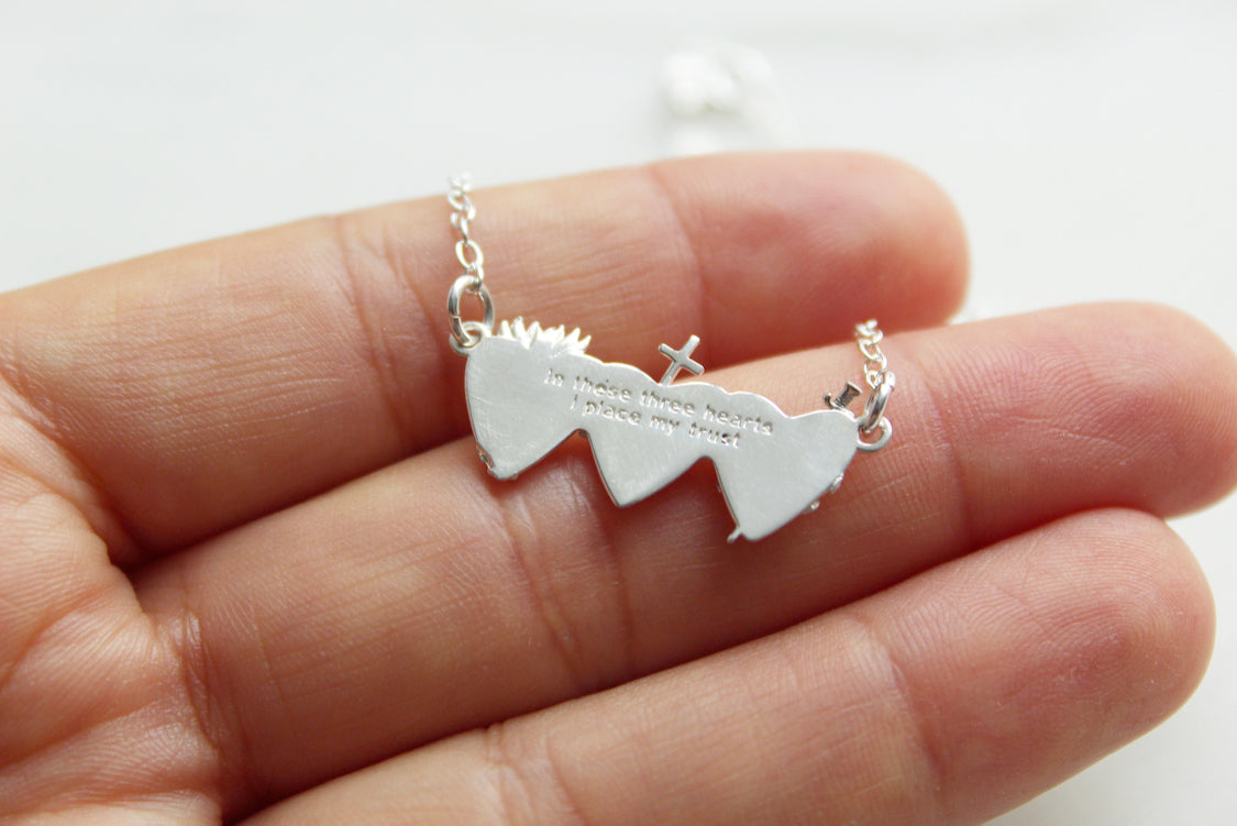 Sacred Hearts of the Holy Family Necklace in Sterling Silver