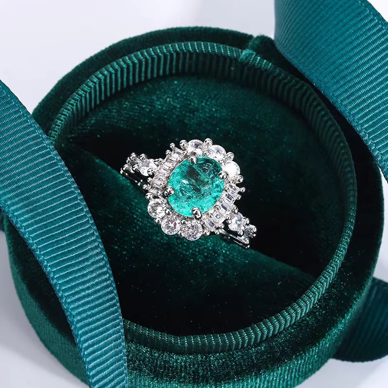 Green High Silver Plated Ring Double Crystal