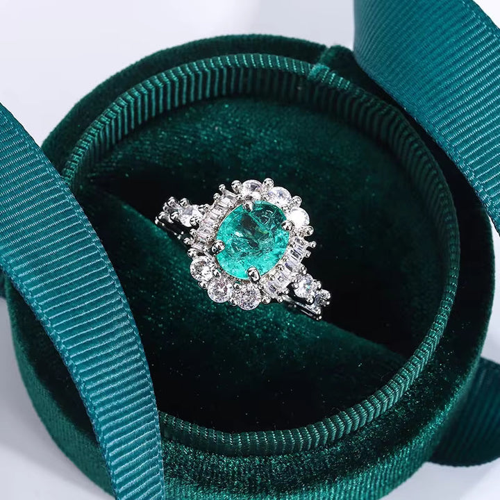 Green High Silver Plated Ring Double Crystal