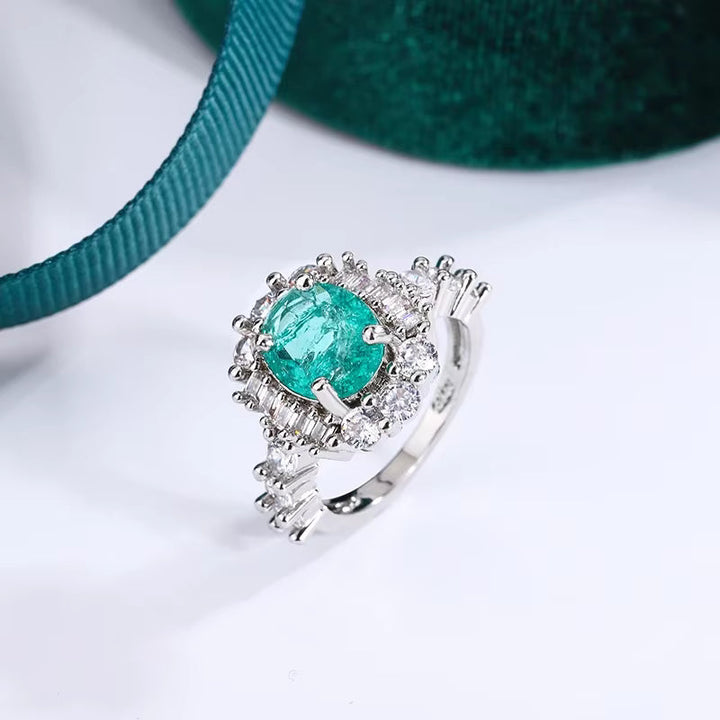 Green High Silver Plated Ring Double Crystal