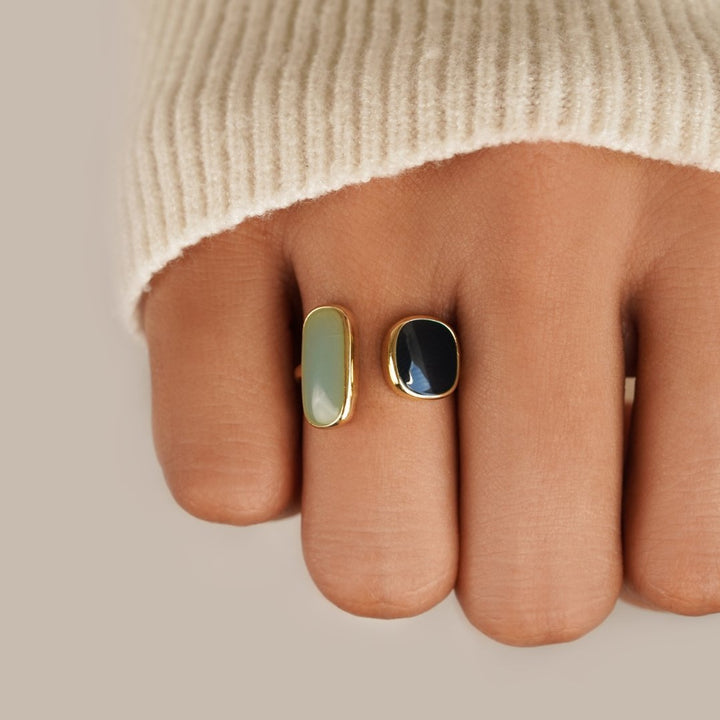 Gold Dual Stone Open Ring