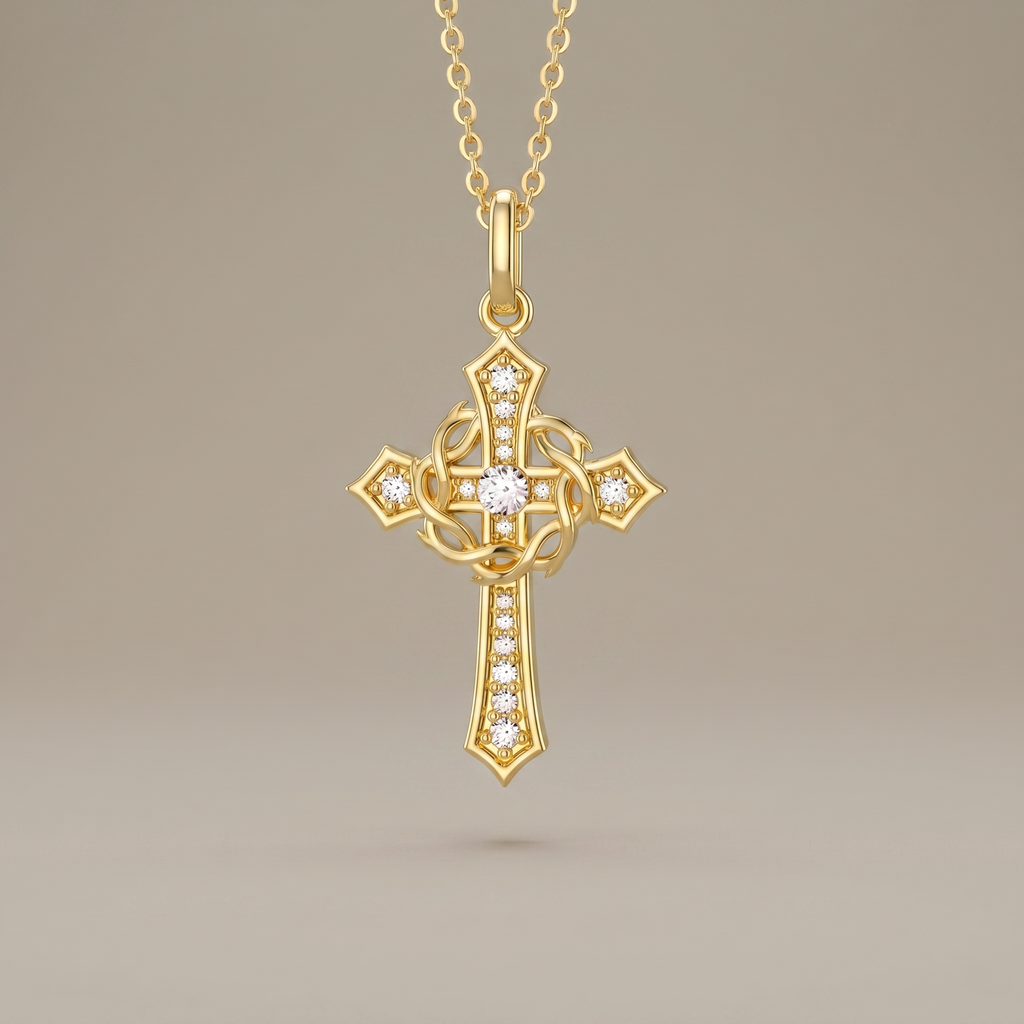 Cross and Crown of Thorns Faith Pendant Necklace